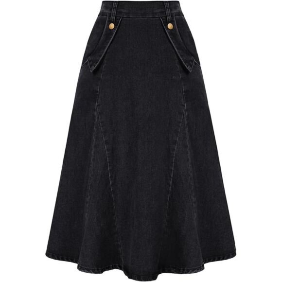 Women's Denim Skirts Elastic High Waist A-Line Black - Picture 1 of 6